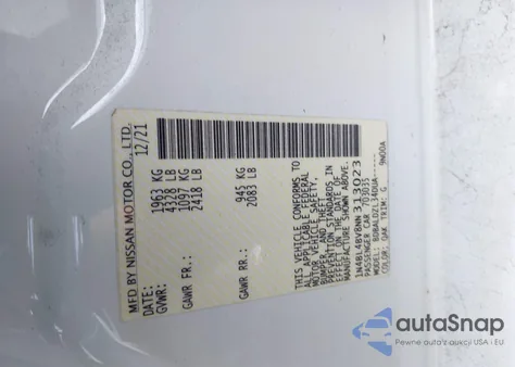 2022 Nissan Altima S z USA, uszkodzony, nr VIN 1N4BL4BV8NN313023